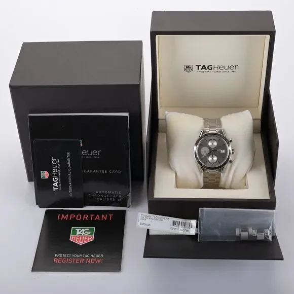 TAG Heuer Carrera Chronograph CV2017 Silver 41mm Men's Watch Full Set
